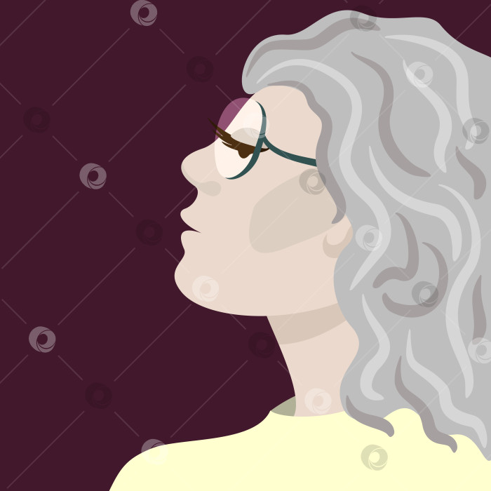 Скачать Векторный профильный портрет пожилой женщины в очках. фотосток Ozero