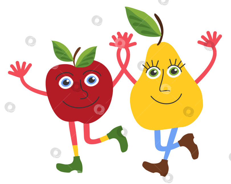 Скачать Векторная детская иллюстрация танцующих яблока и груши. фотосток Ozero