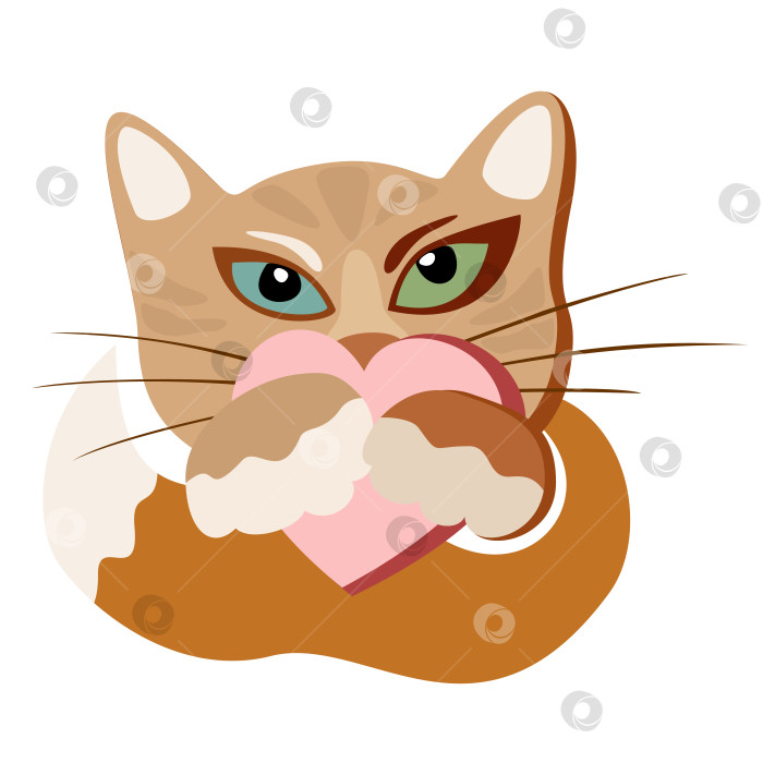 Скачать Векторная изолированная иллюстрация рыжей кошки с сердечком в лапах. фотосток Ozero