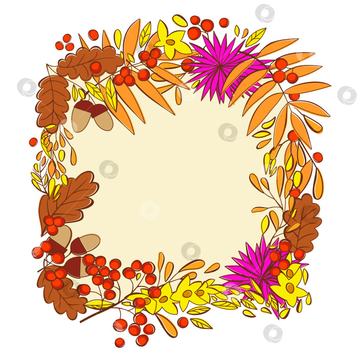 Скачать Векторная изолированная рамка с листьями, цветами и ягодами. фотосток Ozero