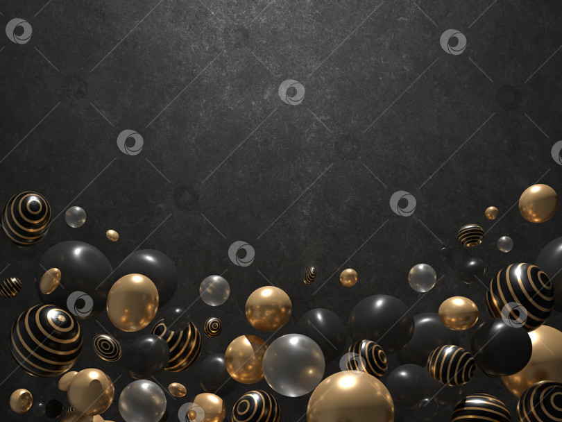 Скачать Абстрактная элегантная рамка из шаров черного и золотого цветов. 3D рендеринг фотосток Ozero