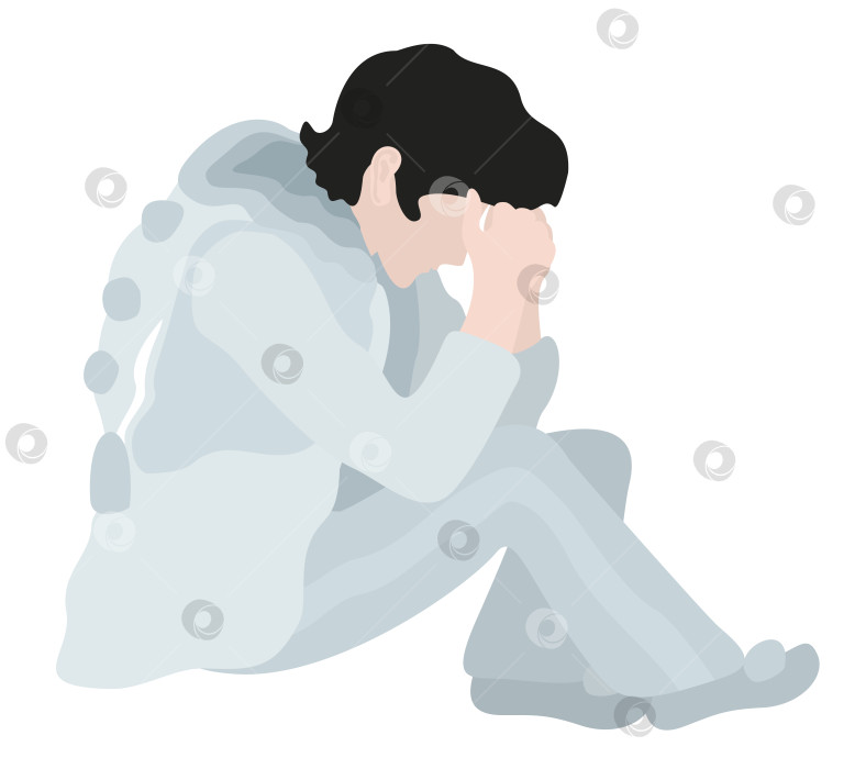 Скачать Пьеро. Векторная изолированная иллюстрация молодого человека, сидящего на полу и плачущего. фотосток Ozero