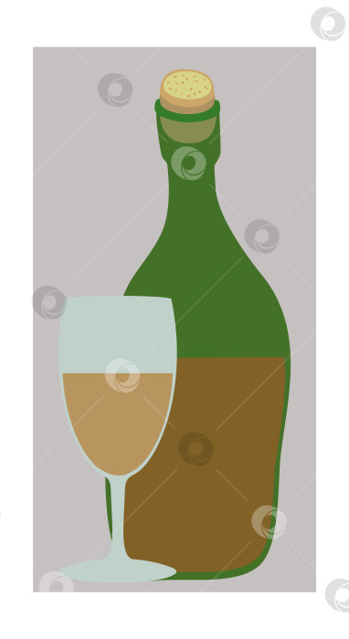 Скачать Векторная изолированная иллюстрация бутылки и бокала с белым вином. фотосток Ozero