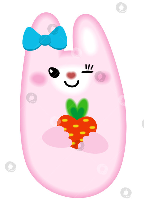 Скачать Векторная изолированная кавайная иллюстрация розового зайца с морковкой. фотосток Ozero