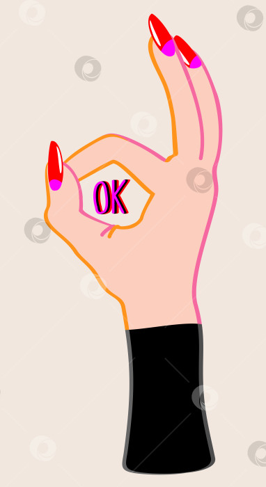 Скачать Одобрительный жест рукой. Женская рука с длинными красными ногтями. фотосток Ozero