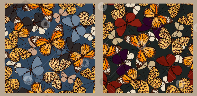 Скачать Векторный бесшовный узор с разноцветными бабочками. фотосток Ozero