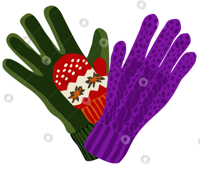 Скачать Мужская перчатка, женские и детские варежки в форме сердца. фотосток Ozero
