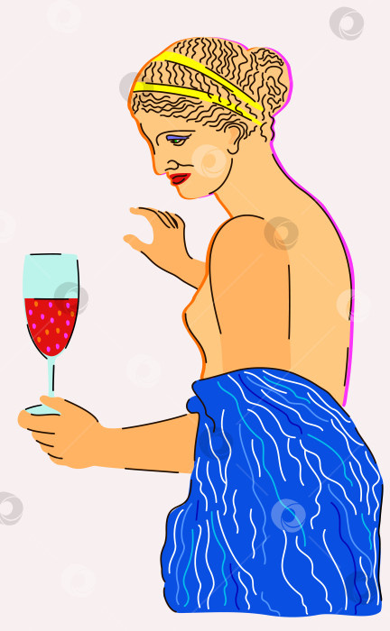 Скачать Векторная яркая иллюстрация древней статуи женщины с бокалом вина. фотосток Ozero
