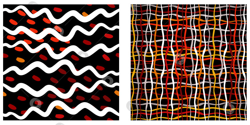 Скачать Векторный набор из двух абстрактных узоров в черном, белом и красном цветах. фотосток Ozero