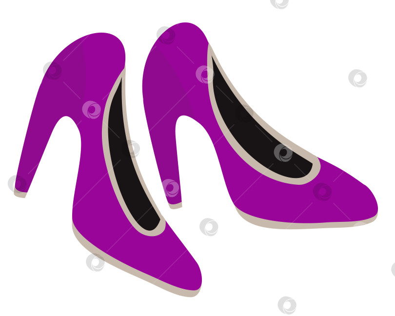 Скачать Векторная изолированная иллюстрация фиолетовых туфель на высоком каблуке. фотосток Ozero
