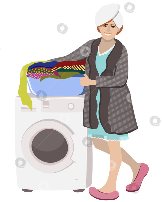 Скачать Счастливая женщина возле стиральной машины. фотосток Ozero
