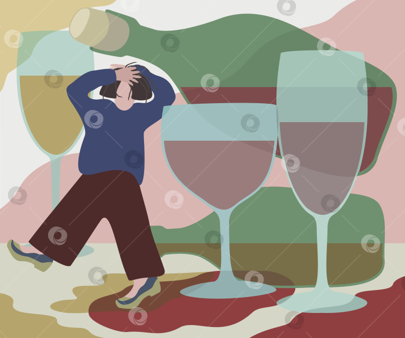 Скачать Концепция алкоголизма. Человек между винными бутылками и бокалами фотосток Ozero