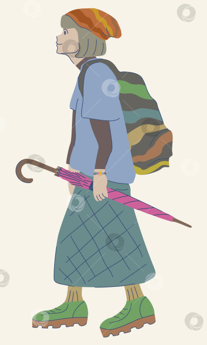 Скачать Векторная изолированная иллюстрация пожилой женщины с зонтиком. фотосток Ozero