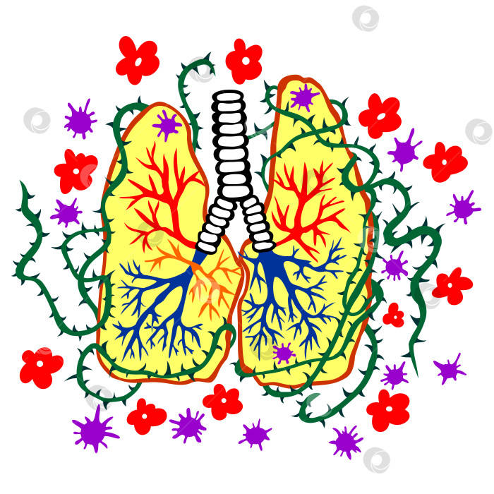 Скачать Изображение человеческих легких, украшенных цветами и шипами фотосток Ozero