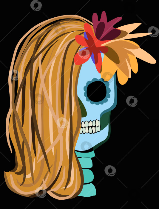 Скачать Векторная изолированная иллюстрация женского черепа, украшенного цветами. фотосток Ozero