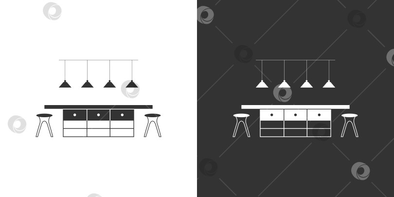 Скачать Мебельная иконка интерьера кухни. Белая и черная фотосток Ozero