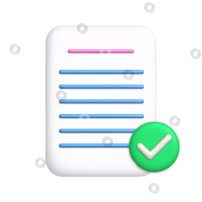 Скачать Значок делового документа. Лист бумаги и галочка. Утвержденная концепция документа. реалистичный элемент 3d-дизайна. фотосток Ozero