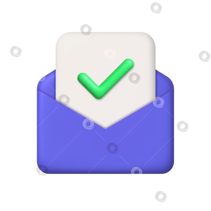 Скачать 3d-значок нового сообщения. Фиолетовый открытый почтовый конверт и лист бумаги с галочкой. реалистичный элемент 3d-дизайна. фотосток Ozero