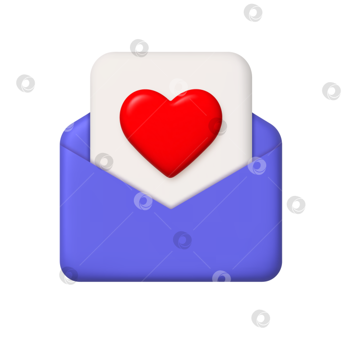 Скачать 3d-значок нового сообщения. Фиолетовый открытый почтовый конверт и лист бумаги с сердечком. реалистичный элемент 3d-дизайна. фотосток Ozero