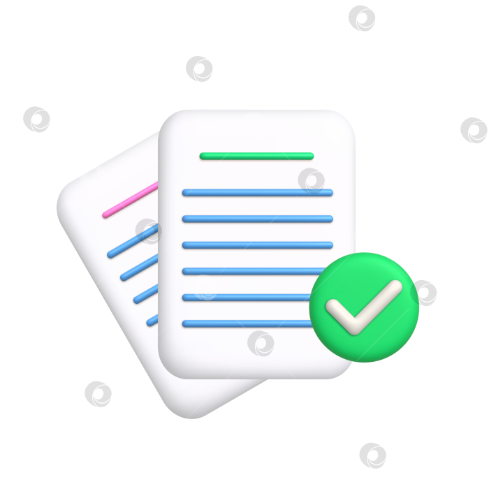 Скачать Значок деловых документов. Листы бумаги и галочка. Утвержденная концепция документа. реалистичный элемент 3d-дизайна. фотосток Ozero