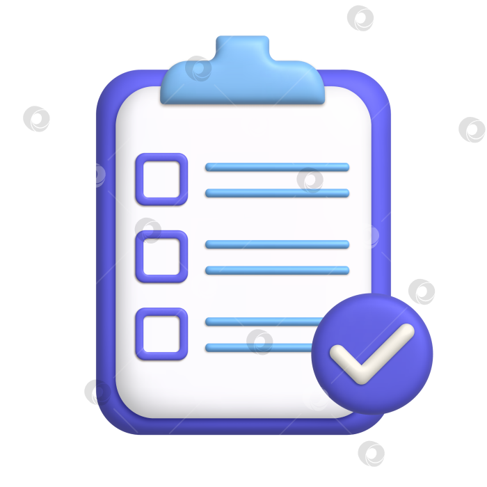 Скачать 3d-значок документа. Лист бумаги в буфере обмена. Концепция списка дел с галочкой на круглой кнопке. реалистичный элемент 3d-дизайна. фотосток Ozero
