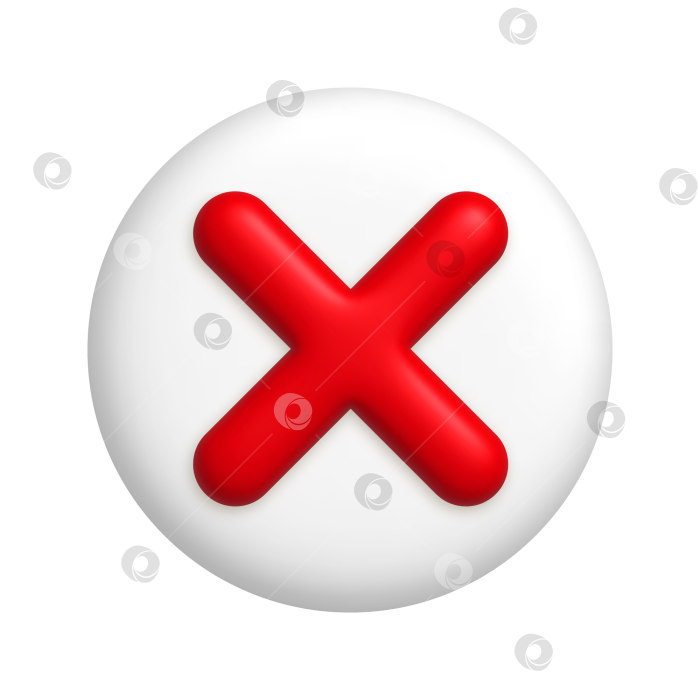 Скачать Красный значок крестика отмены на круглой белой кнопке. реалистичный элемент 3d-дизайна. фотосток Ozero