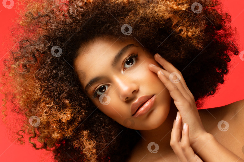 Скачать Молодая красивая афроамериканка с африканскими волосами. Гламурный макияж. фотосток Ozero
