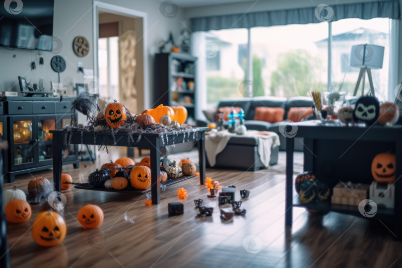 Скачать Украшение на Хэллоуин в интерьере гостиной дома фотосток Ozero