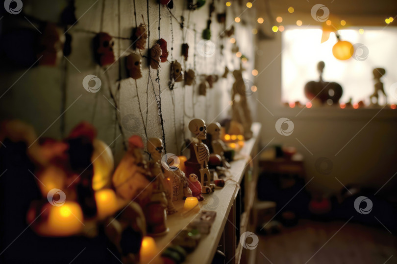 Скачать Украшение на Хэллоуин в интерьере гостиной дома фотосток Ozero