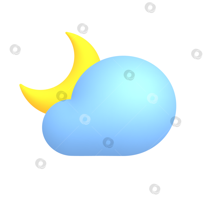 Скачать 3d реалистичный значок погоды Луна. Облако и полумесяц. фотосток Ozero