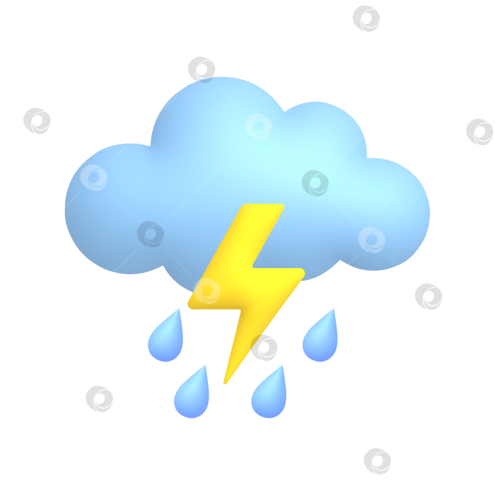 Скачать Гроза, облако, капли дождя и молния. Симпатичный реалистичный значок погоды. фотосток Ozero