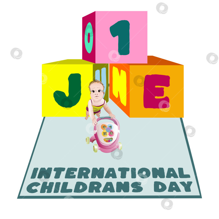 Скачать Международный день защиты детей с ребенком на ходунках векторная иллюстрация фотосток Ozero