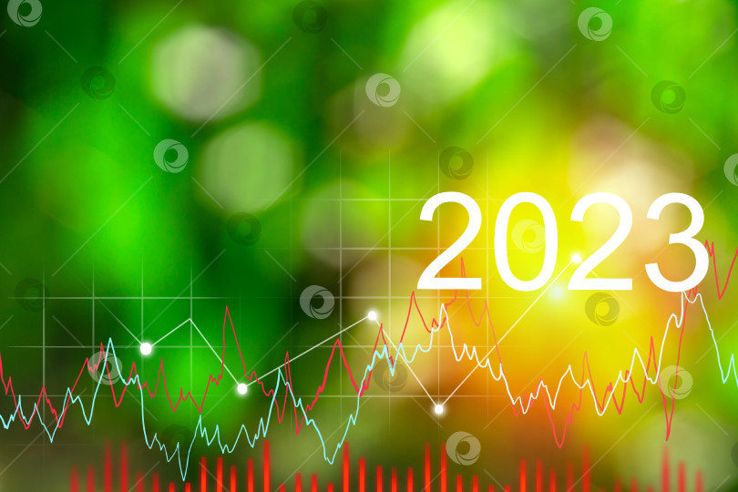 Скачать Естественный расфокусирующий фон с графиком. Концепция бизнеса на 2023 год: рост, прибыль, развитие и успех, копировальное пространство фотосток Ozero