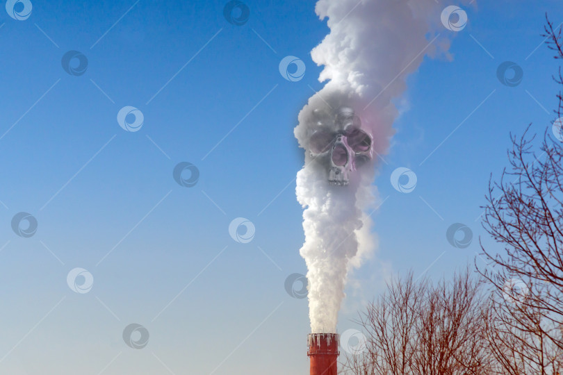 Скачать Загрязнение воздуха дымом, выходящим из заводских труб. Промышленная зона в черте города. Опасность загрязнения фотосток Ozero