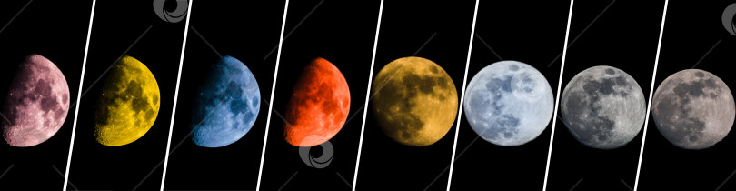 Скачать Лунный коллаж из разных стадий Луны на ночном небе. Все использованные фотографии принадлежат мне. Избирательный фокус фотосток Ozero