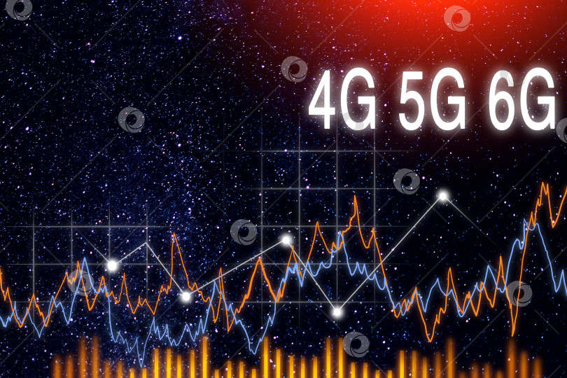 Скачать Голубое ночное небо и звезды на темном фоне. 4g, 5g, 6g. Концепция беспроводной технологии. фотосток Ozero