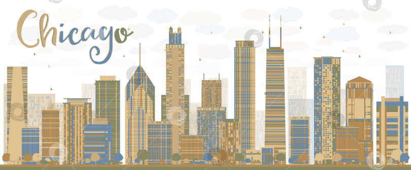 Скачать Абстрактный горизонт Чикаго с цветными небоскребами фотосток Ozero