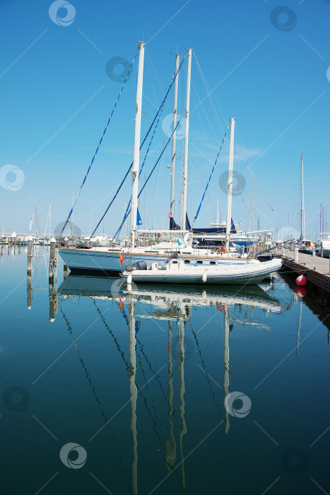 Скачать Белые яхты в ожидании в порту. Мизано Адриатико, Эмилия-Романья фотосток Ozero
