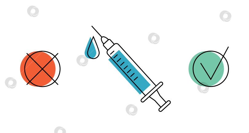 Скачать Плюсы и минусы вакцинации. Вектор изображения линии прививки от коронавирусной вакцины. Выбор вакцины фотосток Ozero