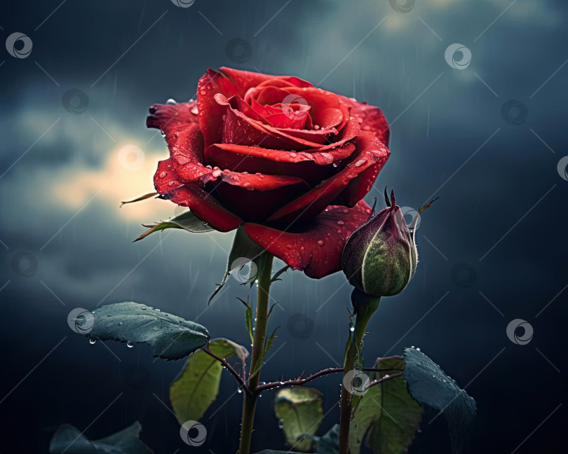Скачать Одинокая красная роза с каплями дождя фотосток Ozero