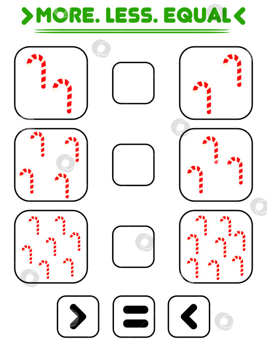 Скачать Сравните количество конфет. Напишите знак "больше", "меньше", "равно". фотосток Ozero