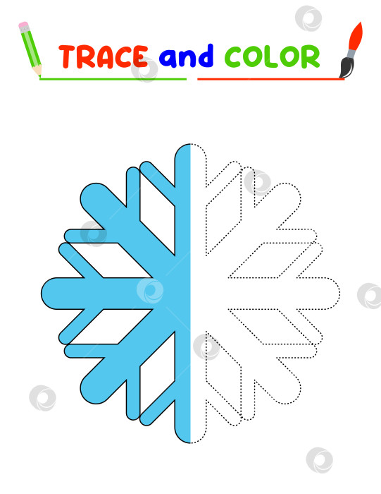 Скачать Проследите и раскрасьте снежинку isnow. Учебный лист для дошкольников с фотосток Ozero