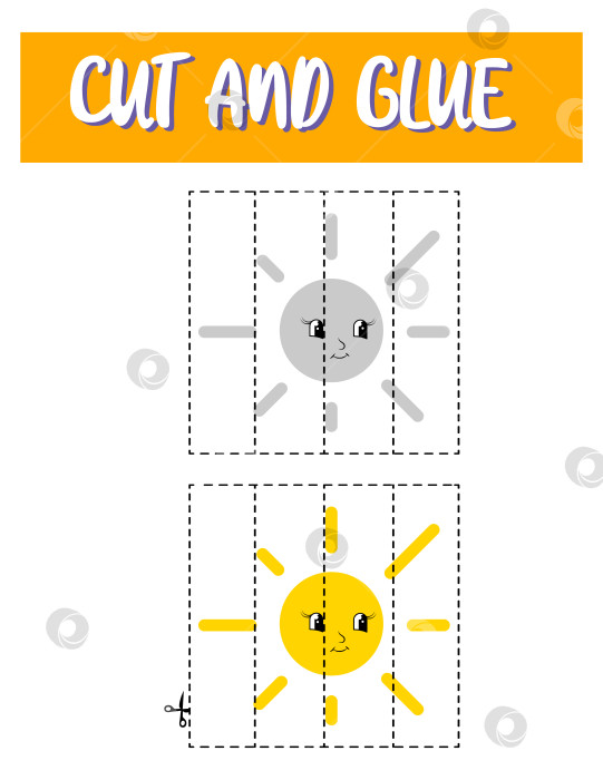 Скачать Вырежьте и приклейте солнышко. Развивающая детская игра, рабочий лист для печати фотосток Ozero