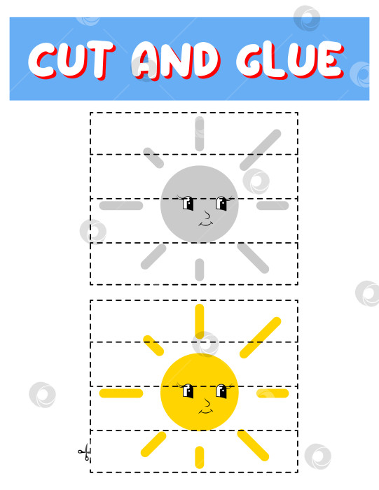 Скачать Вырежьте и приклейте солнышко. Развивающая детская игра, рабочий лист для печати фотосток Ozero