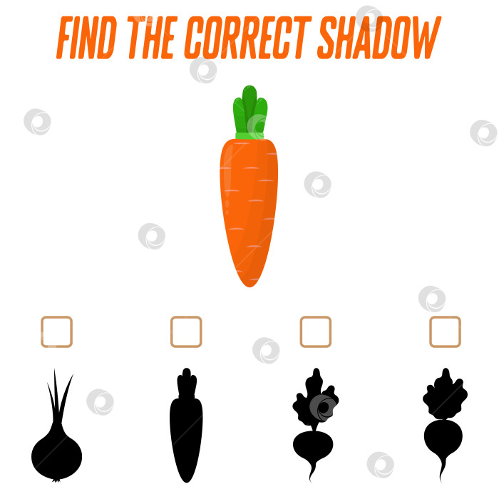 Скачать Найдите подходящую тень. Симпатичная морковка. Развивающая игра с вегетой фотосток Ozero