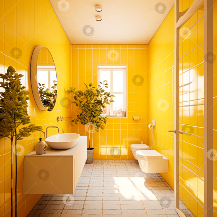Скачать Уютный интерьер ванной комнаты в желтых тонах фотосток Ozero