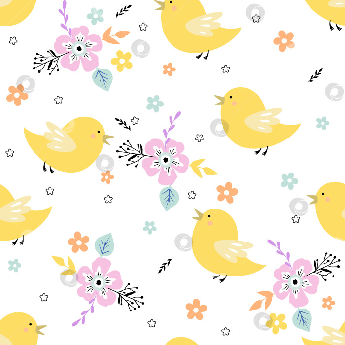 Скачать Милые желтые птички с нежными цветами фотосток Ozero