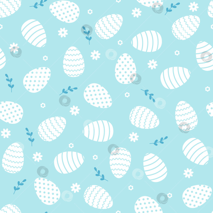 Скачать Пасхальные яйца с рисунком из цветов и листьев. Пасхальные праздники на синем фоне. фотосток Ozero