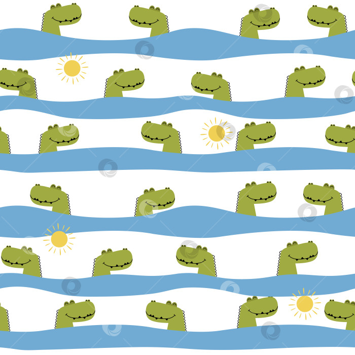 Скачать Бесшовная симпатичная мультяшная голова крокодила с полоской фотосток Ozero