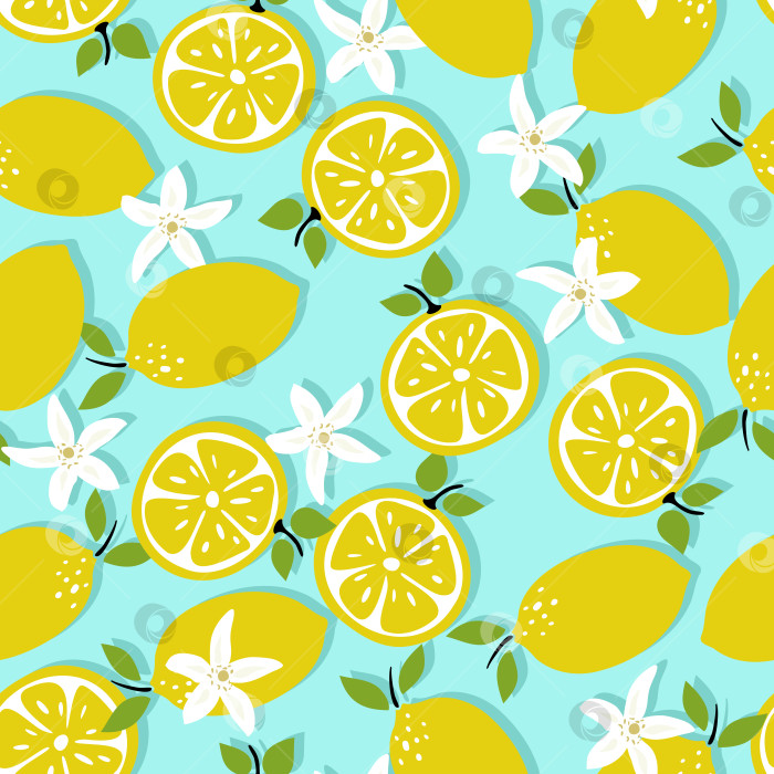 Скачать Бесшовный векторный узор с лимонами и цветами фотосток Ozero